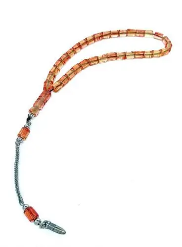 Orange Tasbeeh mit silberner Halterung 33 Perlen