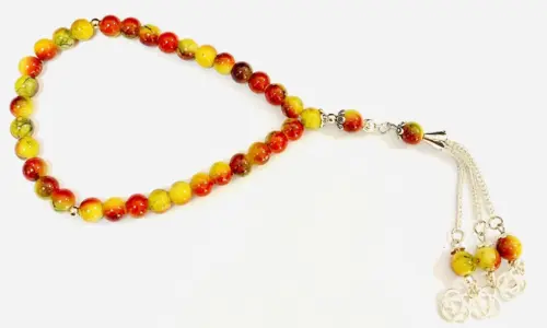 Flammenfarbenes Glas-Tasbih mit 33 Perlen