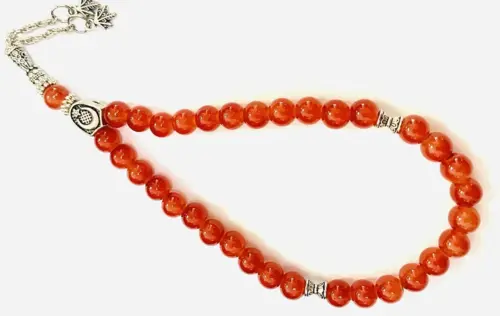 Blutorangenfarbenes Glas-Tasbih mit 33 Perlen
