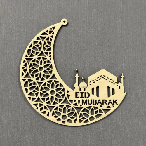 Eid Mubarak Kaaba Måne Træpynt (håndlavet)