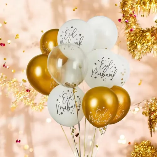 Eid Mubarak Ballons in Weiß und Gold, 10 Stück