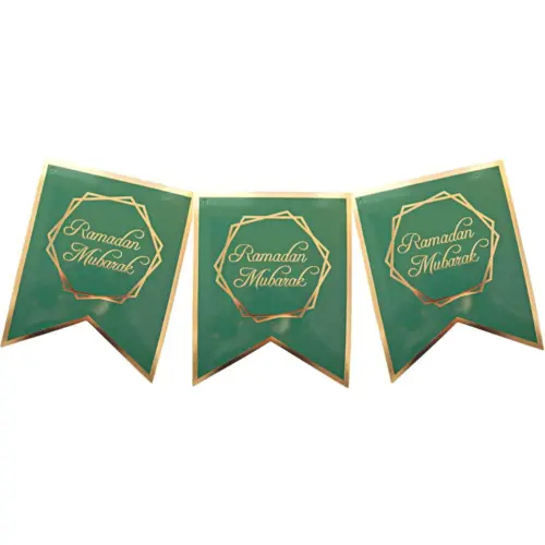 Ramadan Mubarak Party Banner - Grøn & Guld