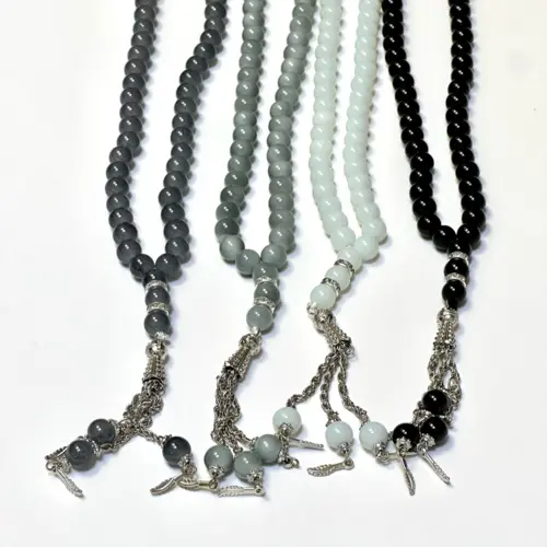 Klassische Perlen-Tasbih mit silbernen Details, 99 Perlen (4 Farben)