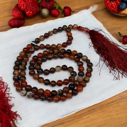 Roter Tigers Eye Tasbih 99 Perlen Achatstein