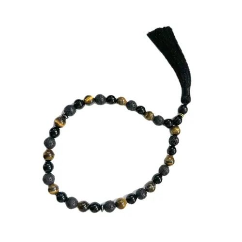 Schwarze Steintasbih, Tigerauge 33 Perlen