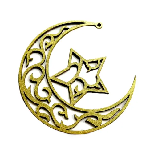 Handgefertigte Mond-Deko aus Holz in Gold