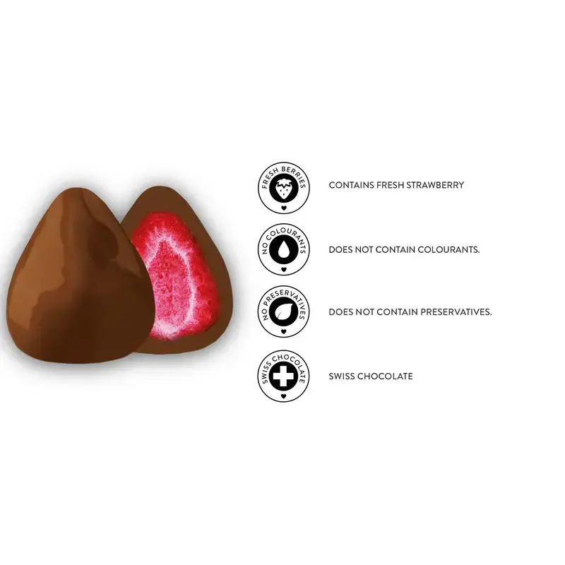 Frysetørrede Jordbær med Mælkechokolade Dragée, Patislove 80g