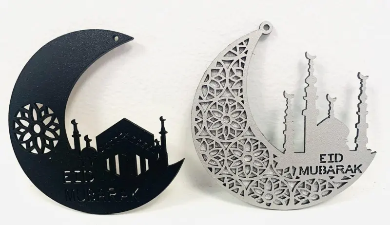 Eid Mubarak Holzdekoration Mond Set Silber/Schwarz (10cm)