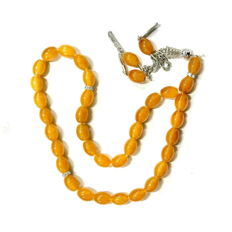Droppformat glas Tasbih med silverdetaljer, 33 pärlor