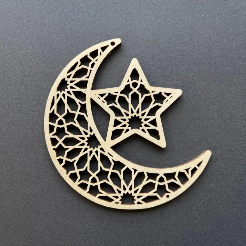 Trädekoration för Ramadan, Måne med stjärna (Handgjord)