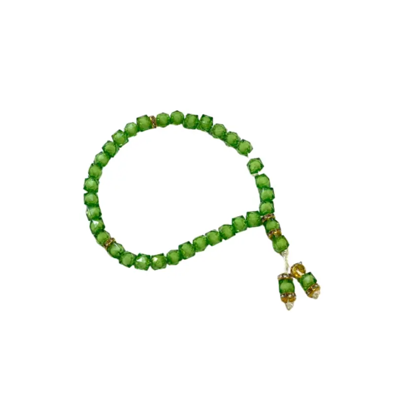 Grön kristall tasbih, hård plast, 33 pärlor