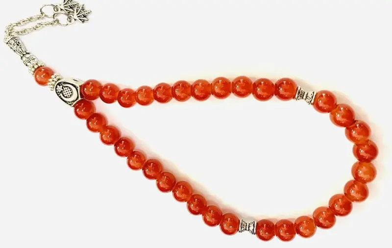 Blodapelsinfärgad Glas Tasbih med 33 pärlor