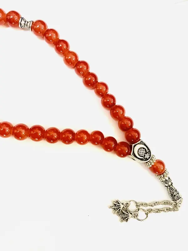 Blodapelsinfärgad Glas Tasbih med 33 pärlor
