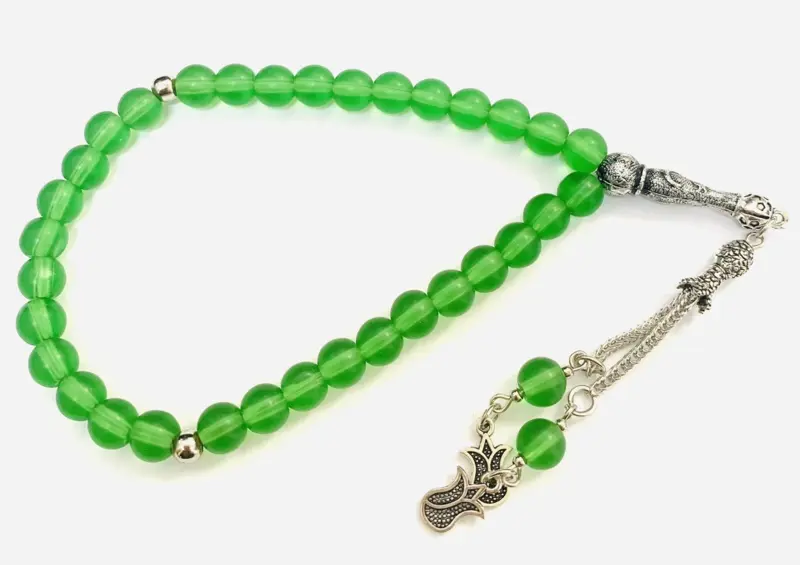Frozen Green Färgat Glas Tasbih med 33 Pärlor