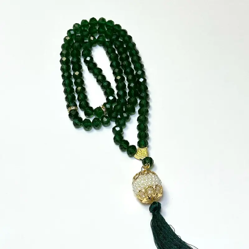 Kristall-Tasbih mit Kugelanhänger, 99 Perlen (7 Farben)