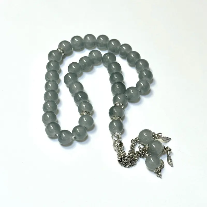 Klassisk perle tasbih med sølvdetaljer, 33 perler (7 farver)