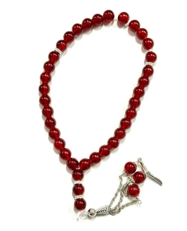 Klassisk perle tasbih med sølvdetaljer, 33 perler (7 farver)