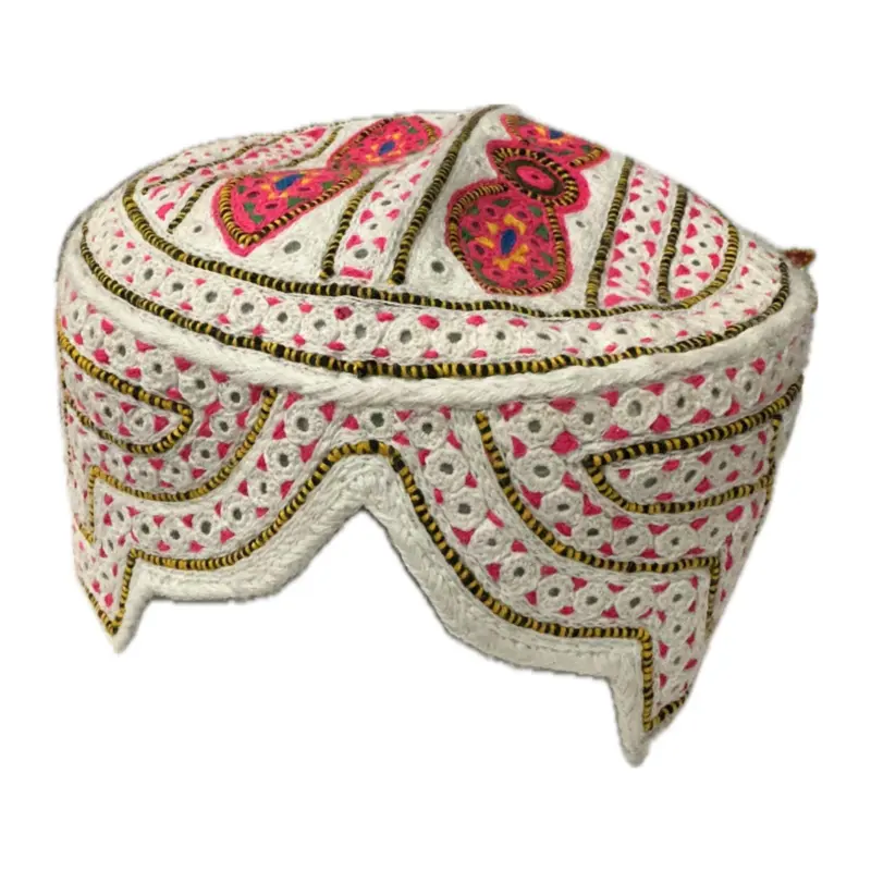 Dekorierte weiche Stoff-Gebetsmütze, weiß/rosa
