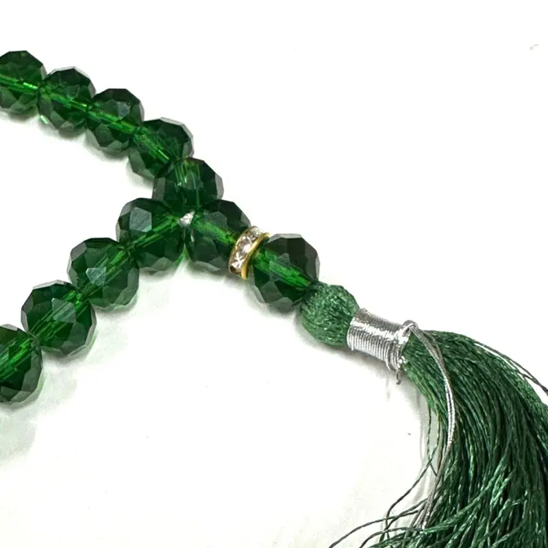 Mörkgrön & Vit Tasbih Med Glans