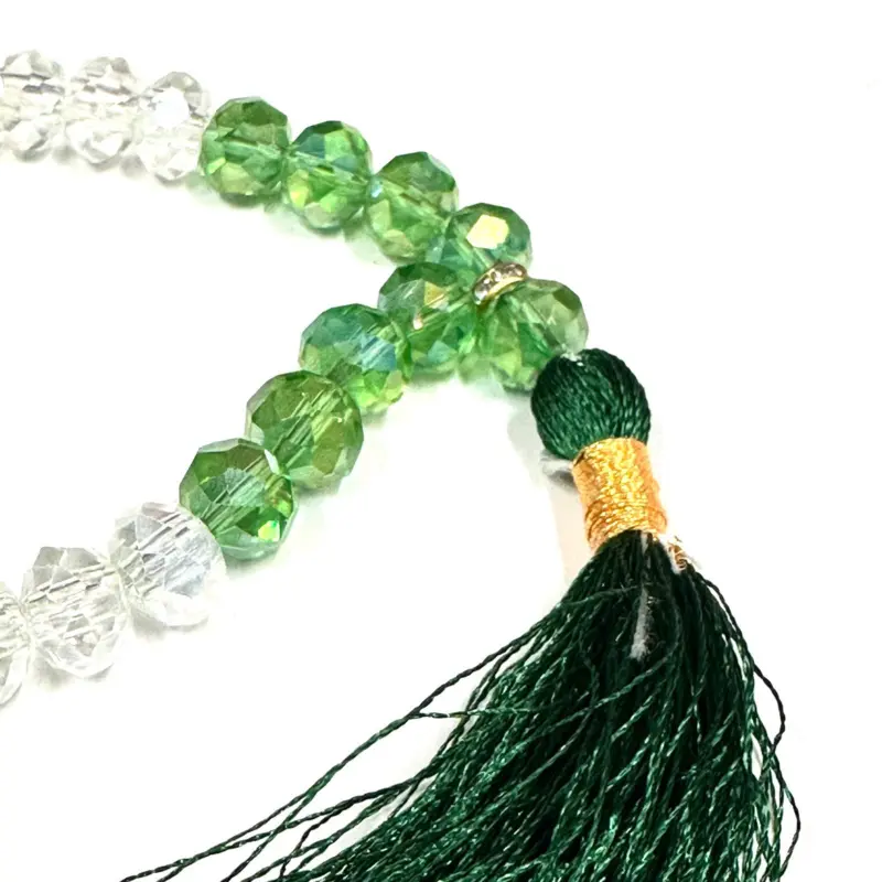 Ljusgrön & Vit Tasbih Med Glans