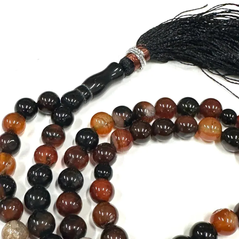 Tigers Eye Svart Agat Sten Tasbih 99 Pärlor