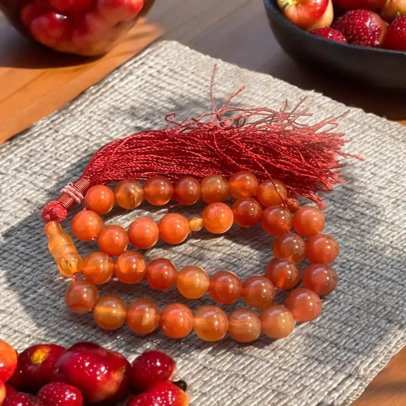 Bärnstensfärgad Tasbih i Agatsten 33 Pärlor