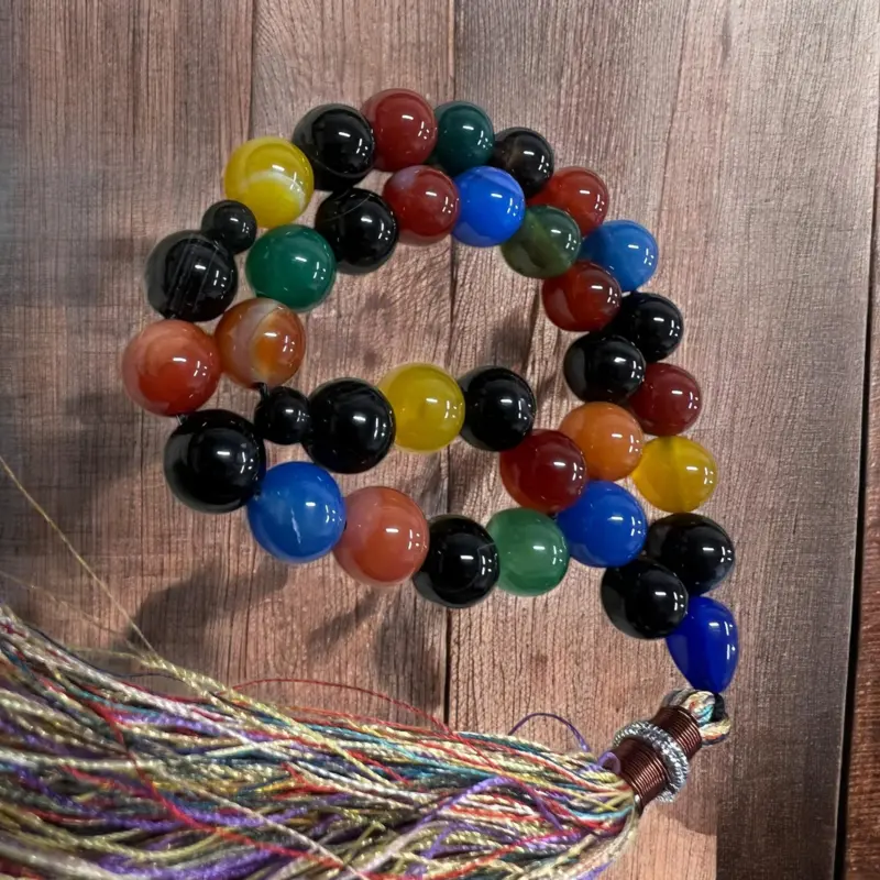 Sultan Tasbih M. Forskelligefarvet Agate Sten 33 Perler