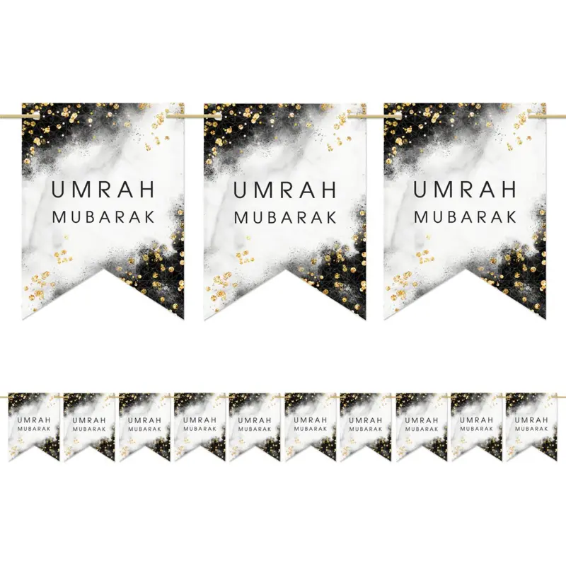 Umrah Mubarak Banner in Schwarz und Weiß (3 M)