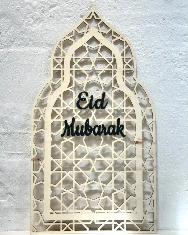 Große Eid Mubarak Mihrab Holzdekoration