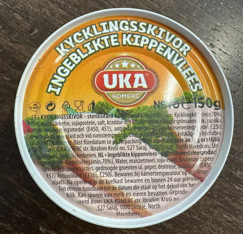 Kyllingeskiver på dåse, 150g, Uka