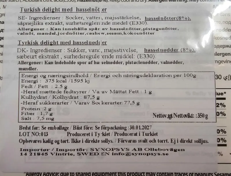 Turkisk Delight Lokum med Hasselnöt 350G