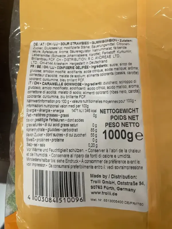 Trolli Gummi Candy, Sauer Erdbeere, 1000g
