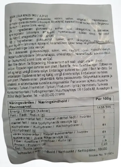 Sur Cola Ringar - Jellioo - 1 kg