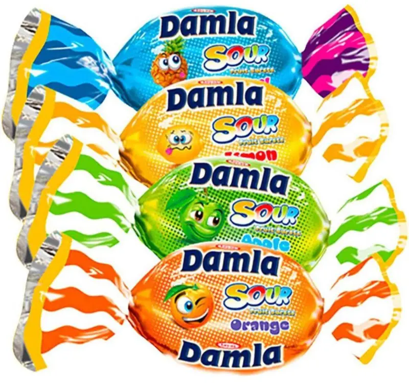 Damla Sour Fruit Bursts - Frugtkarameller med Surtpulverfyld - 250g