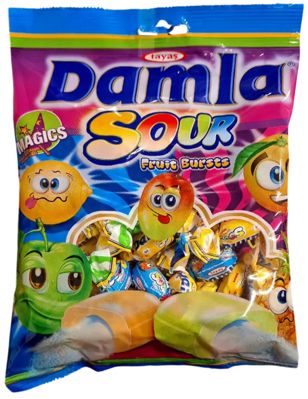 Damla Sour Fruit Bursts - Frugtkarameller med Surtpulverfyld - 250g