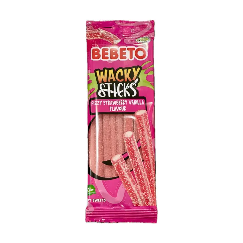 Bebeto wacky sticks, fizzy strawberry vanilla, 75g