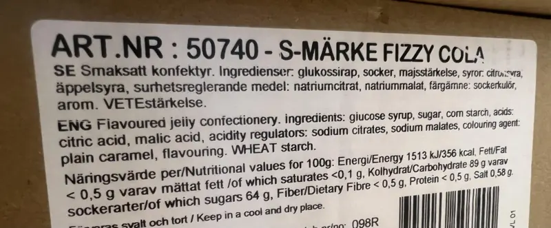 Fizzi Cola, S-mærke 500 gr