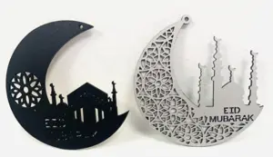 Eid Mubarak Trädekoration Måne Set Silver/Svart (10cm)