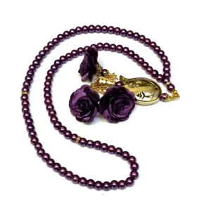 Lila Blumen-Tasbih mit goldenen Details, 99 Perlen