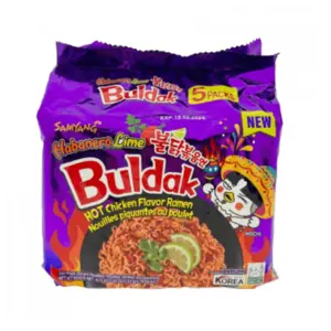 Buldak Nudler hot chicken Habanero Lime, 5 packs (bedst før 2-2026)