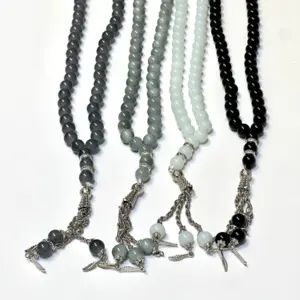 Klassische Perlen-Tasbih mit silbernen Details, 99 Perlen (4 Farben)
