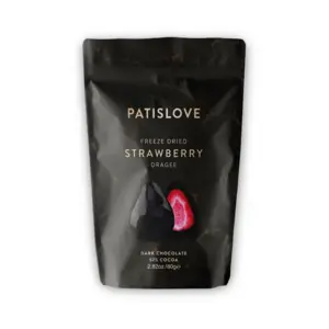 Frysetørrede Jordbær med Mørk Chokolade Dragée, Patislove 80g